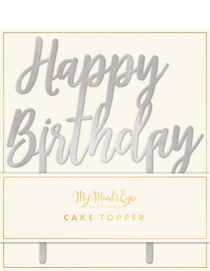 silver Happy Birthday  - cake topper 